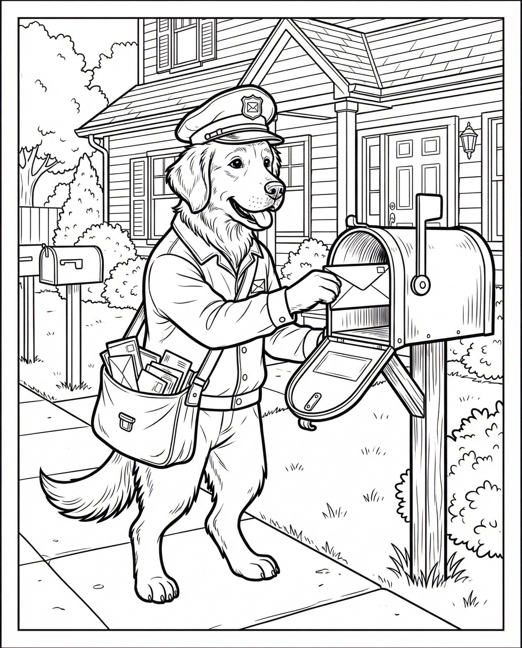 Dog mailman delivering mail - Detailed version