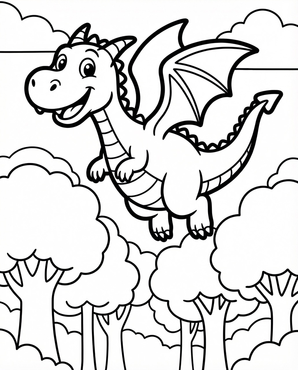 Dragon flying above a forest - Simple version