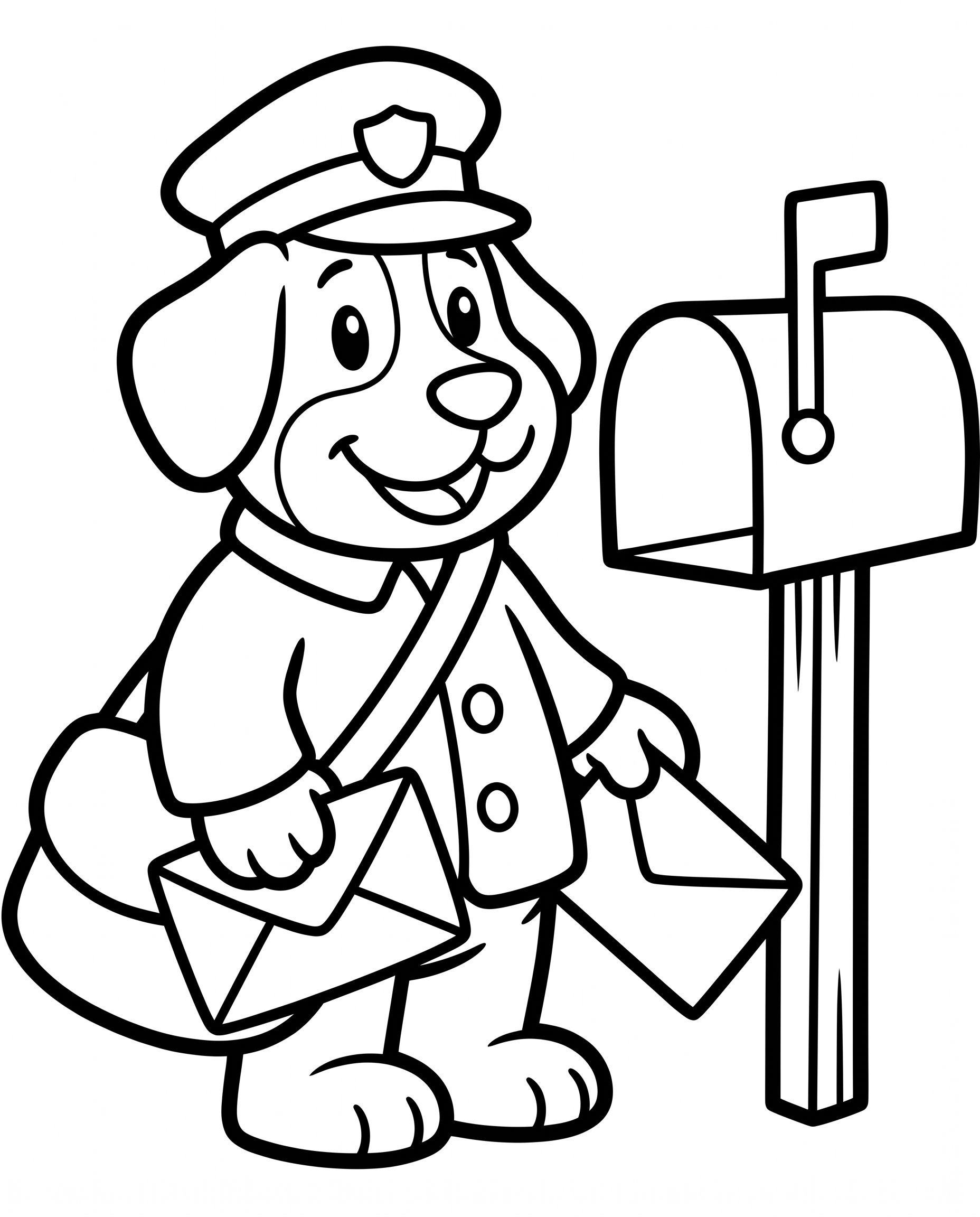 "Dog mailman delivering mail" coloring page — Simple age group